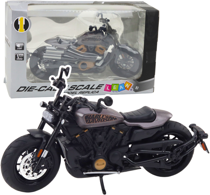 Zabawka LEAN Toys Motocykl chopper metalowy ze światłami i dźwiękami z szarymi elementami 1:12 Czarny 22617 (5905991049661) - obraz 2