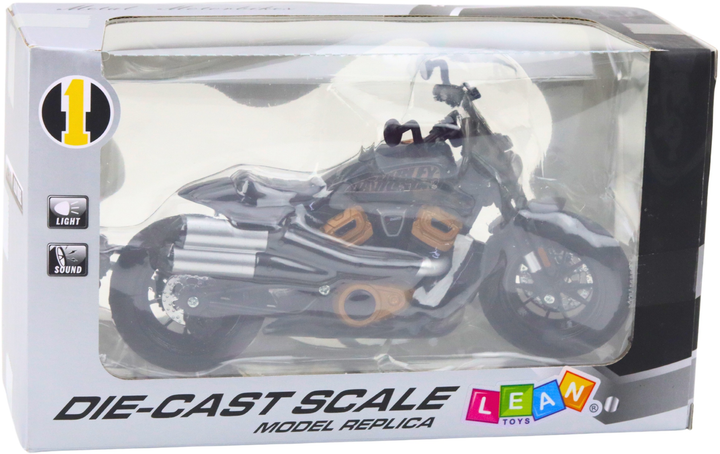 Zabawka LEAN Toys Motocykl chopper metalowy ze światłami i dźwiękami ze złotymi elementami 1:12 Czarny 22618 (5905991049678) - obraz 1
