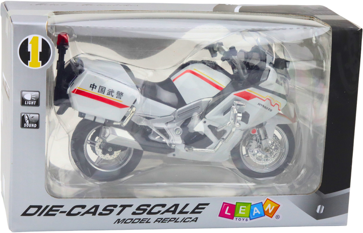 Zabawka LEAN Toys Motocykl metalowy ze światłami i dźwiękami z czerwono-żółtymi liniami 1:12 Biały 22609 (5905991049586) - obraz 1
