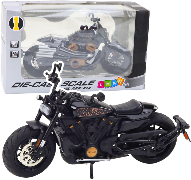 Zabawka LEAN Toys Motocykl chopper metalowy ze światłami i dźwiękami ze złotymi elementami 1:12 Czarny 22618 (5905991049678) - obraz 2