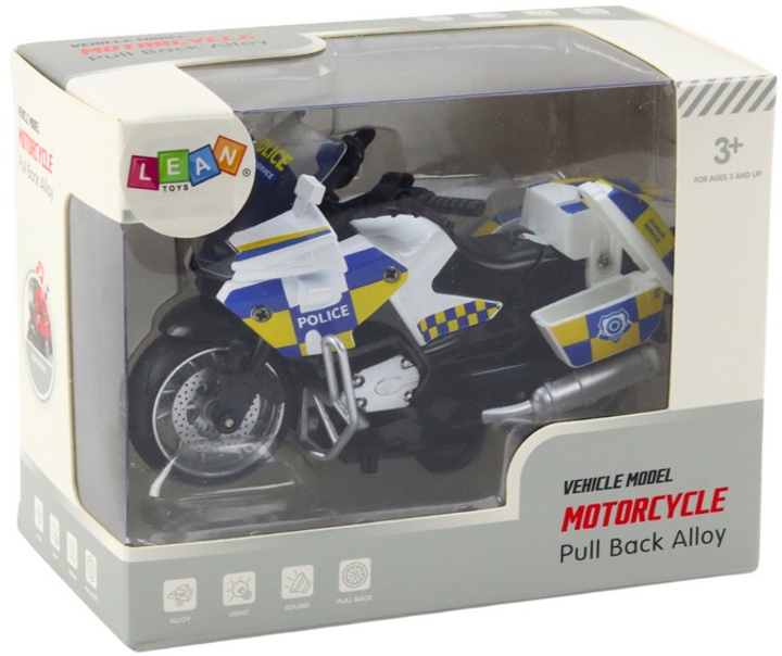 Іграшка LEAN Toys Поліцейський мотоцикл з фрикційним приводом на батарейках з вогнями та звуком 21059 (5905991036258) - зображення 1
