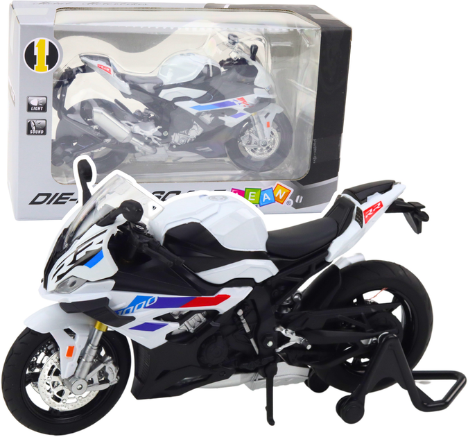 Zabawka LEAN Toys Motocykl S1000 sportowy metalowy ze światłami i dźwiękami 1:12 Biały 22625 (5905991049746) - obraz 2