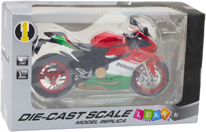 Zabawka LEAN Toys Motocykl sportowy metalowy ze światłami i dźwiękami 1:12 Czerwono-Zielony 22620 (5905991049692) - obraz 1