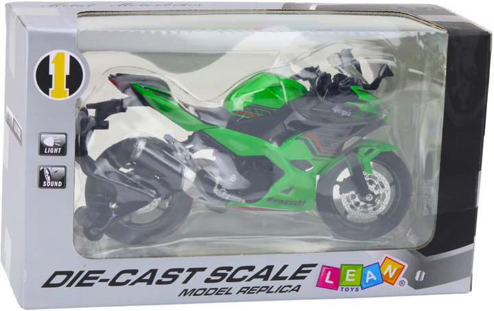 Zabawka LEAN Toys Motocykl sportowy metalowy ze światłami i dźwiękami 1:12 Zielony 22619 (5905991049685) - obraz 1