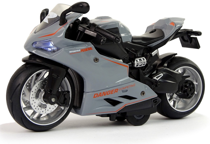 Іграшка LEAN Toys Спортивний мотоцикл з приводом pull-back зі світлом і звуком 1:12 Сірий 12261 (5905214970376) - зображення 3