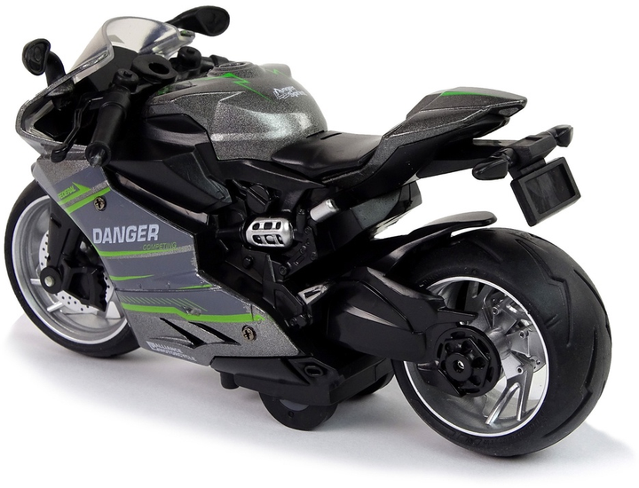 Zabawka LEAN Toys Motocykl sportowy z napędem pull-back ze światłem i dźwiękiem oraz z zielonymi pasami 1:12 Szary 12260 (5905214970369) - obraz 5