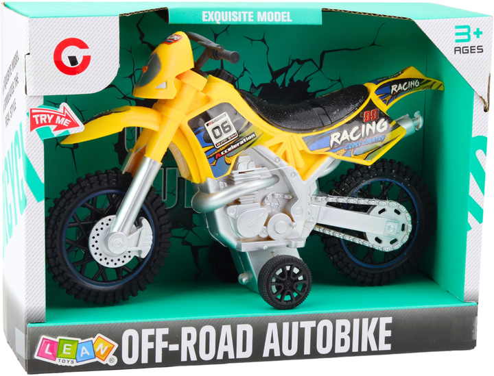 Іграшка LEAN Toys Мотоцикл для кросу з приводом світлом і звуками Жовтий 24216 (5905991053620) - зображення 1