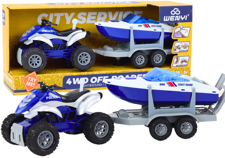 Набір LEAN Toys Поліцейський квадроцикл з причепом для перевезення човнів + Моторний човен 18732 (5905991017899) - зображення 2