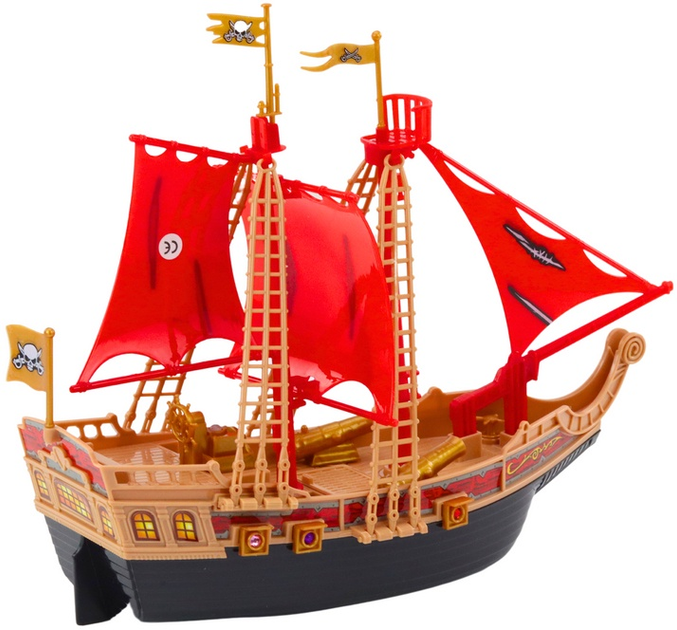 Zabawka LEAN Toys Statek piracki z kółkami oraz ze światłami i dźwiękami Czarny 18959 (5905991020110) - obraz 4