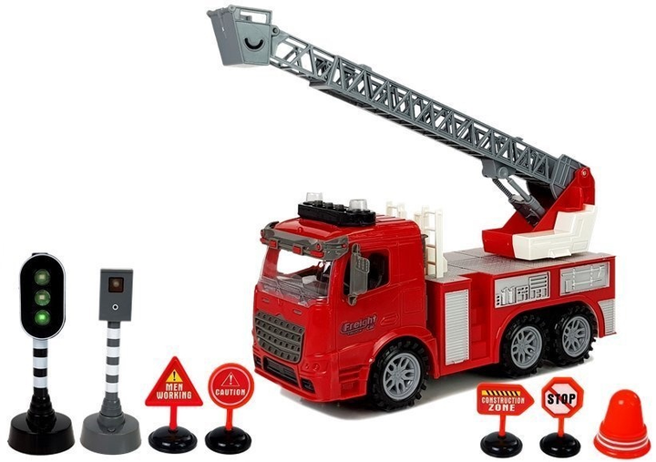 Набір LEAN Toys Пожежна служба з світловою сигналізацією та фрикційним приводом, а також зі звуками та світловими ефектами + Дорожні знаки 7582 (5905884455678) - зображення 3