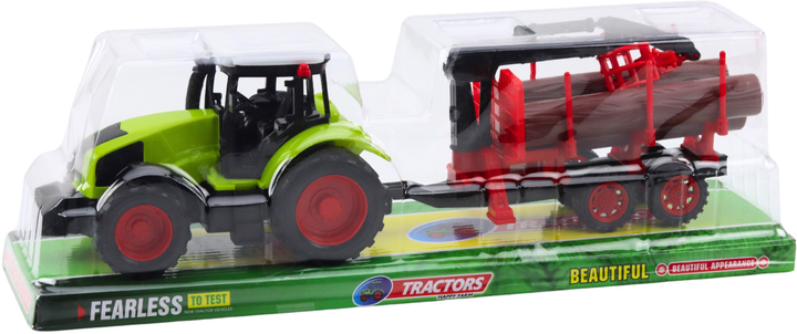 Zabawka LEAN Toys Traktor rolniczy z przyczepą HDS do transportu drewna i bali 24796 (5905991058465) - obraz 1