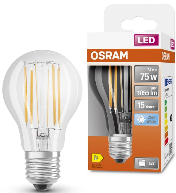 Світлодіодна лампа Ledvance LED CLA75 7,5Вт 4000К 1055лм 230В FIL E27 4058075112445 - изображение 2