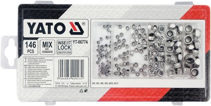 Zestaw nakrętek samokontrujących YATO M4, M5, M6, M8, M10, M12 / 146 szt (YT-06774) - obraz 2
