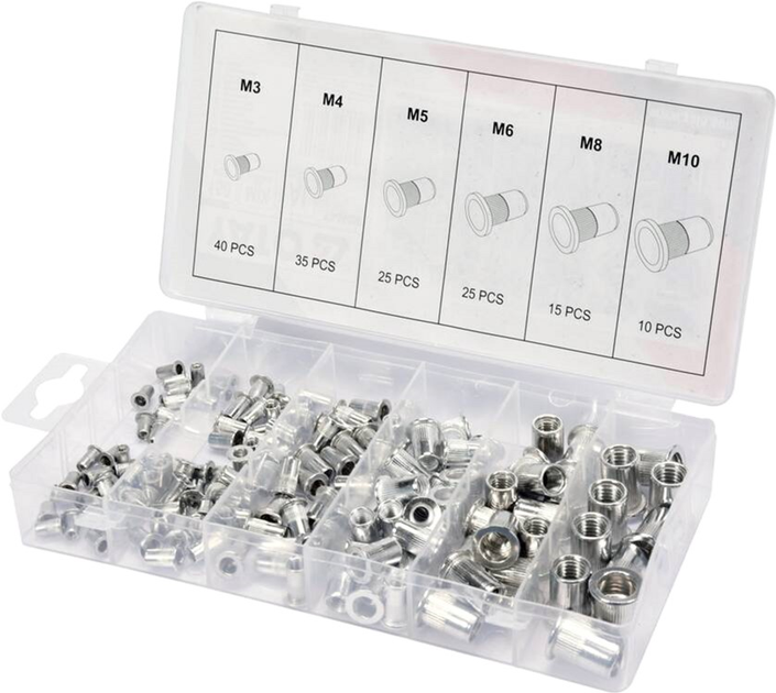 Nitonakrętki aluminiowe YATO M3-M10, 150 szt w pudełku (YT-36460) - obraz 1