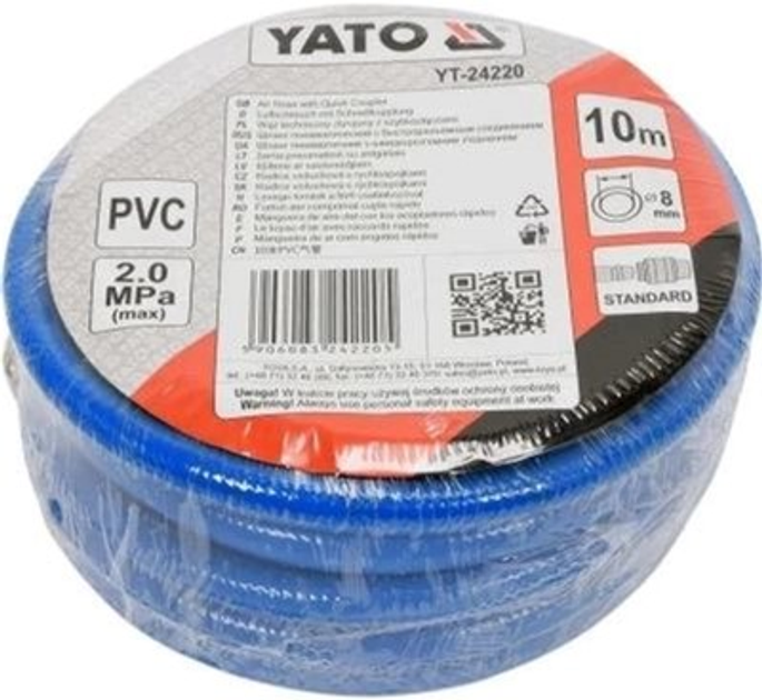 Wąż pneumatyczny do kompresora PVC YATO z szybkozłączami średnica 8 mm 20 Bar 10 m (YT-24220) - obraz 2