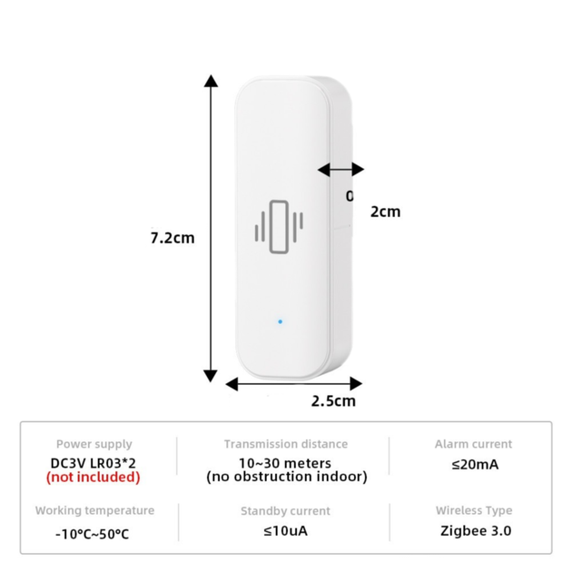 ZigBee датчик вибрации TZ-Z1-L_C Беспроводной сенсор для охраны Работает с Zigbee2MQTT и Home Assistant - изображение 2