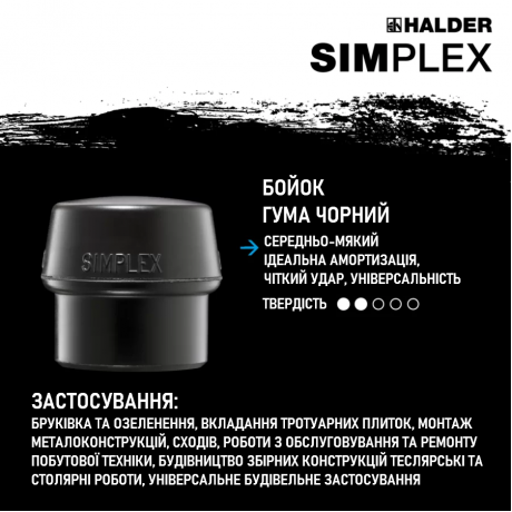 Кувалда HALDER Simplex 3002 насадки из черной резины, боек 100мм (3002.100) - Фото 4 Кувалда HALDER Simplex 3002 насадки из черной резины, боек 100мм (3002.100) - изображение 4