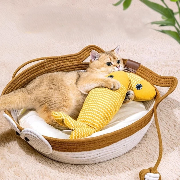 Мягкая игрушка для кошек и собак Рыбка большая с кошачьей мятой, 20 см желтая - изображение 2