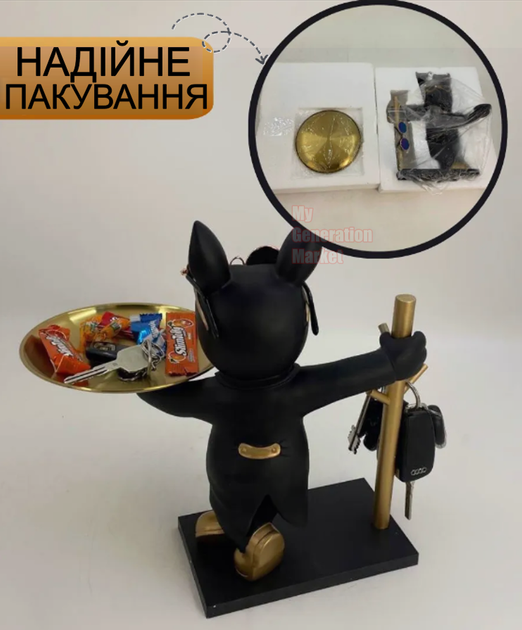Статуэтка-органайзер Французский бульдог в очках с золотыми ботинками стильный декоративный аксессуар для дома офиса, подставка для ключей и мелочей в стиле лофт модерн - изображение 6