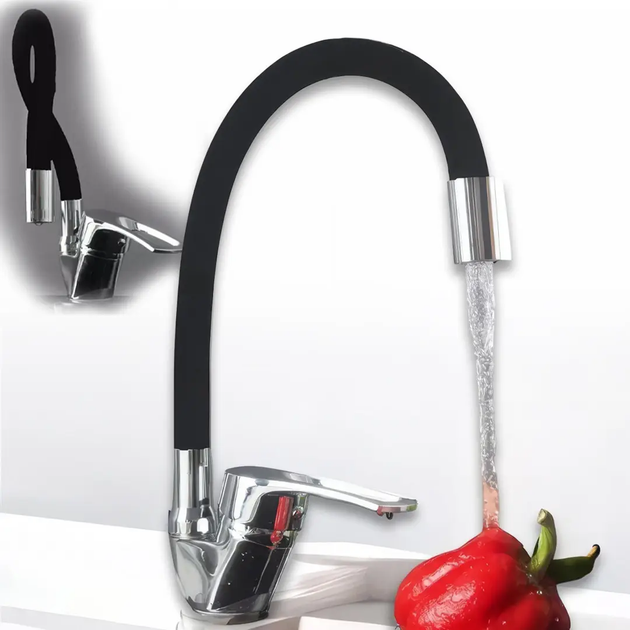Змішувач із гнучким краном 48 см для ванної та кухні чорний Water Tap - изображение 2