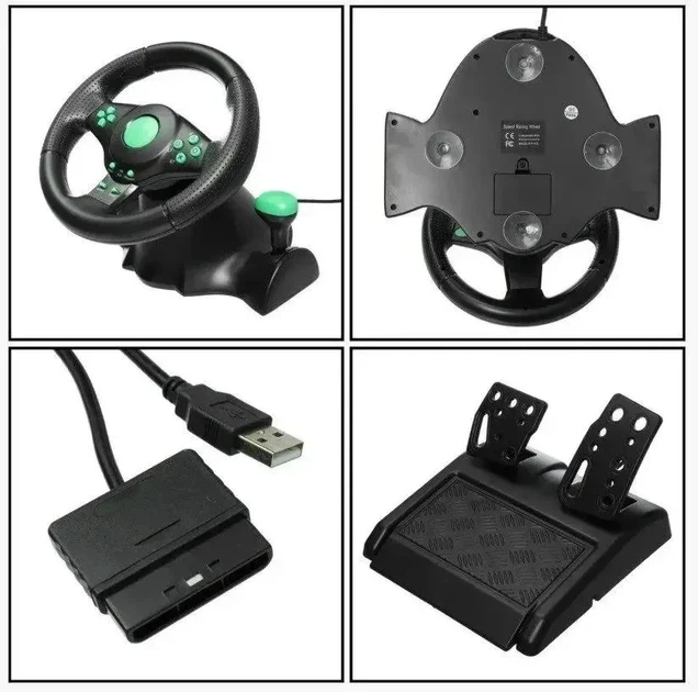 Ігровий кермо з педалями Vibrating Wheel 2в1 для PS2/PS3/ПК, 180° оберт, вібрація, USB, 13 кнопок - Фото 3 Ігровий кермо з педалями Vibrating Wheel 2в1 для PS2/PS3/ПК, 180° оберт, вібрація, USB, 13 кнопок - зображення 3