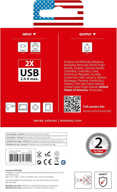 Adapter sieciowy Skross Europe to USA USB White (7640166323099) - obraz 6