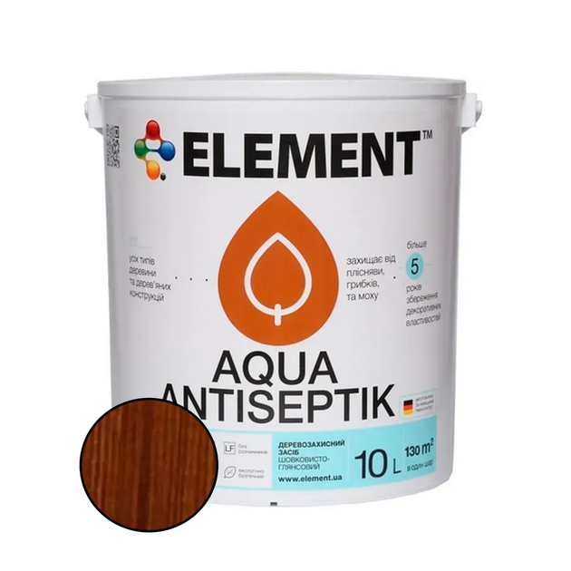 Антисептик для дерева ELEMENT Aqua Antiseptik Орех 10л - Фото 1 Антисептик для дерева ELEMENT Aqua Antiseptik Орех 10л - изображение 1