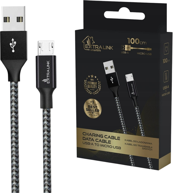 Кабель Extralink Smart Life USB Type-A - Micro-USB 1 м Black (CABESL09) - зображення 1