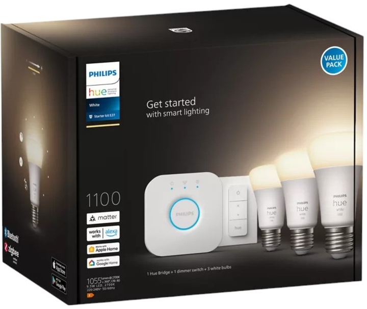 Zestaw startowy Philips Hue White Starter kit: 3 E27 smart bulbs (1100) + Dimmer switch (8719514289130) - obraz 3