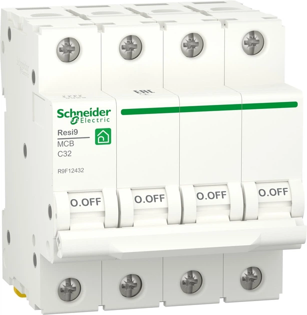 Автоматичний вимикач 4-полюсний Schneider Electric RESI9 4P 32A C 6 kA R9F12432 - Фото 1 Автоматичний вимикач 4-полюсний Schneider Electric RESI9 4P 32A C 6 kA R9F12432 - изображение 1