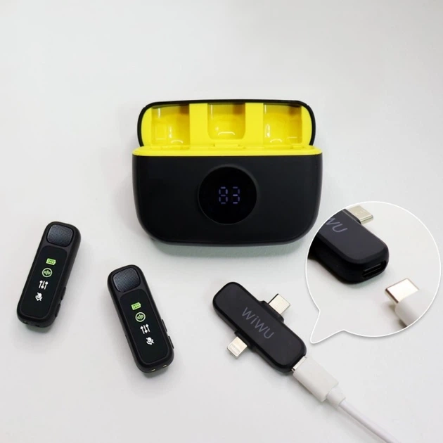Бездротовий мікрофон для телефону Wiwu Wi-WM003 Type-C - Lightning з кейсом заряджання - Фото 5 Бездротовий мікрофон для телефону Wiwu Wi-WM003 Type-C - Lightning з кейсом заряджання - изображение 5