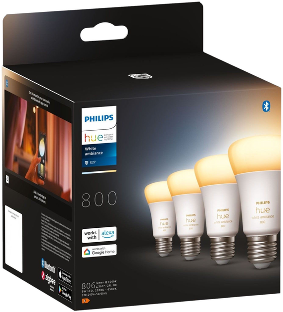 Żarówka LED Philips Hue White Ambiance E27 4 szt (8719514328280) - obraz 3