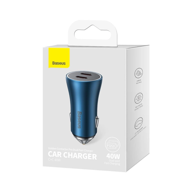 Автомобільний зарядний пристрій Baseus Golden Contactor Dual Fast Charger C+C 40W Blue (CGJP000003) - зображення 2