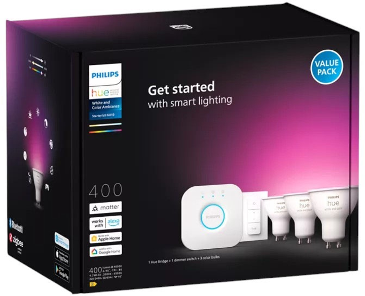 Стартовий набір Philips 3 розумні точкові світильники GU10 + регулятор затемнення Dimmer switch (8720169254503) - зображення 4