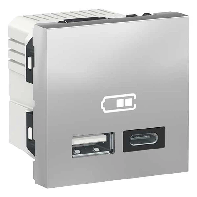 Розетка USB Schneider Electric Unica New подвійна A+C алюміній NU301830 - Фото 1 Розетка USB Schneider Electric Unica New подвійна A+C алюміній NU301830 - изображение 1