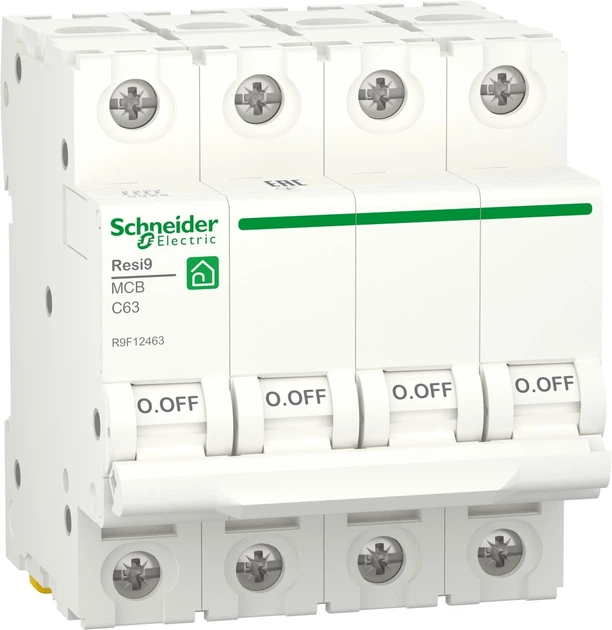 Автоматичний вимикач 4-полюсний Schneider Electric RESI9 4P 63A C 6 kA R9F12463 - Фото 1 Автоматичний вимикач 4-полюсний Schneider Electric RESI9 4P 63A C 6 kA R9F12463 - зображення 1