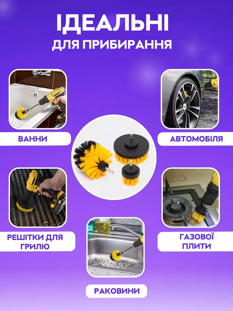Набор комплект щеток насадок разной формы с шестигранными хвостовиками на шуруповерт дрель для чистки дома 3 штуки (481064-Prob) - Фото 9 Набор комплект щеток насадок разной формы с шестигранными хвостовиками на шуруповерт дрель для чистки дома 3 штуки (481064-Prob) - изображение 9