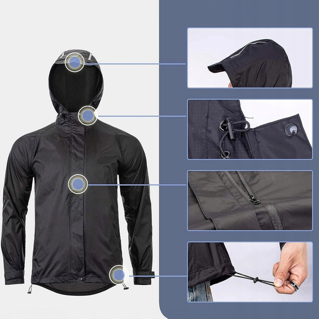 Kurtka przeciwdeszczowa RockBros YPY013BK3XL oddychająca wiatroodporna XXXL Black (5907769361937) - obraz 4