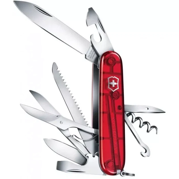 Складаний ніж Victorinox Huntsman 15 функцій для активного відпочинку кемпінгу та подорожей червоний напівпрозорий - зображення 2