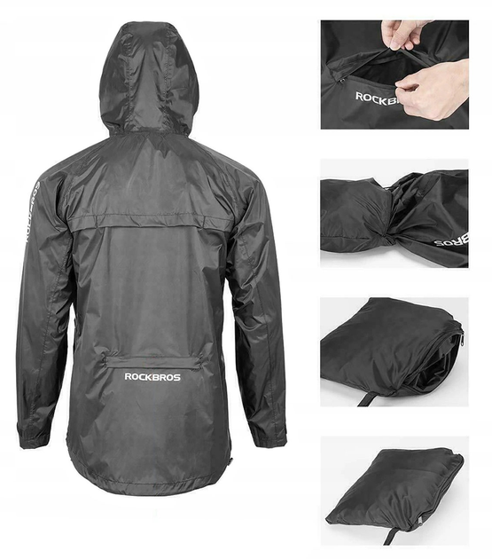 Kurtka przeciwdeszczowa RockBros YPY013BKXL oddychająca wiatroodporna XL Black (5907769361913) - obraz 3