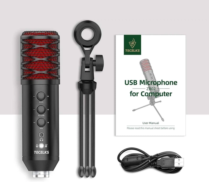 Микрофон USB, конденсаторный компьютерный микрофон TECELKS со штативом Черный - Фото 3 Микрофон USB, конденсаторный компьютерный микрофон TECELKS со штативом Черный - изображение 3
