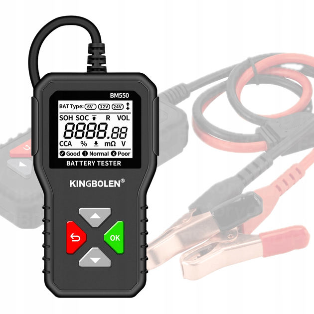 Аккумуляторный тестер Kingbolen BM550 (6V/12V/24V, SOC, SOH) - изображение 2
