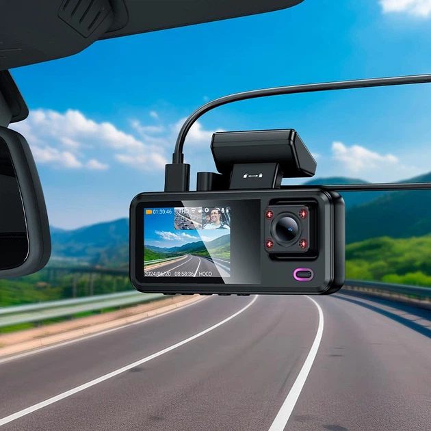 Автомобильный видеорегистратор HOCO DV15 Wi-Fi 720p/30FPS 140° с передней/салонной/задней камерой Black - изображение 7