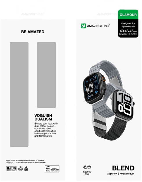 Ремінець AMAZINGTHING Blend Band для Apple Watch 45 / 46/ 49 мм 2 шт. Black-Gray (4896238001287) - зображення 9