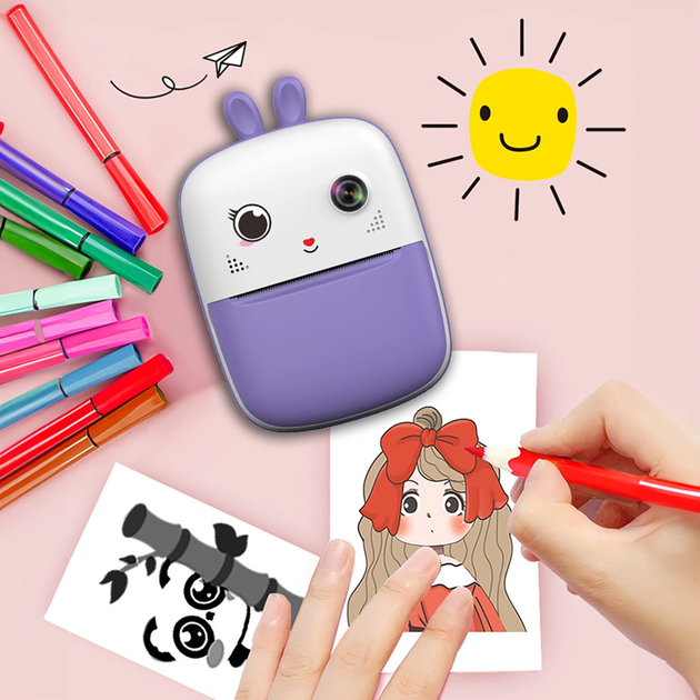 Aparat cyfrowy dla dzieci Hurtel Mini Thermal Printer for Kids with Camera and Camcorder Purple (5907769364426) - obraz 3