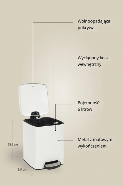 Kosz łazienkowy Nuxio Natrio 6L Biały (5902973461565) - obraz 7