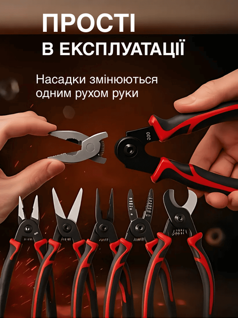 Багатофункціональний набір швидкозмінних інструментів Hi Tech GTM 5 в 1 пасатижі, стрипер для зачистки проводів, плоскогубці обтискні, ножиці по металу, ножиці різак для кабелю - зображення 3