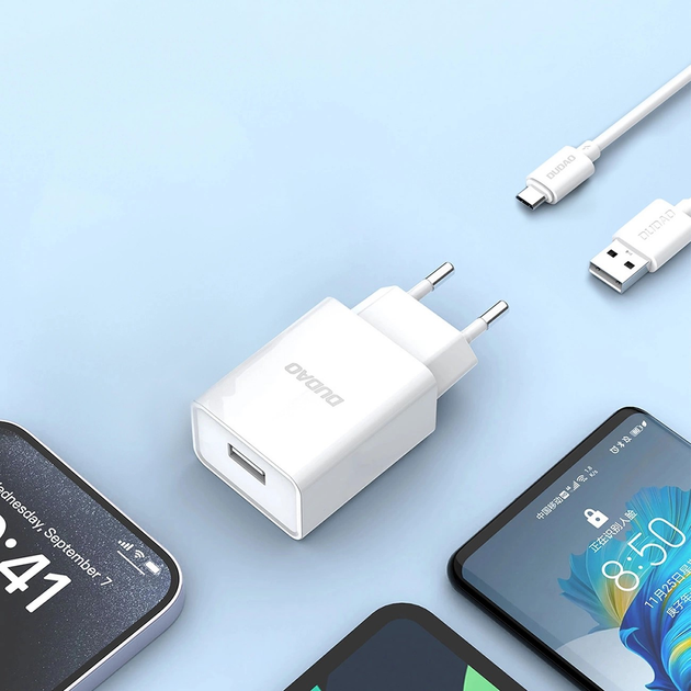 Ładowarka sieciowa Dudao A4EU USB-A 2.1A + kabel USB-A - micro USB White (6976625331963) - obraz 8