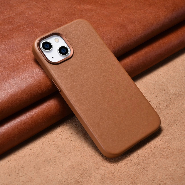 Панель iCarer Real Cowhide Premium Leather Magsafe для Apple iPhone 14 Brown (WMI14220705-BN) - зображення 13