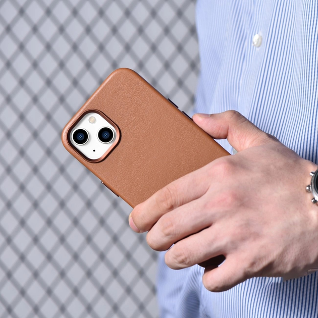 Панель iCarer Real Cowhide Premium Leather Magsafe для Apple iPhone 14 Brown (WMI14220705-BN) - зображення 18
